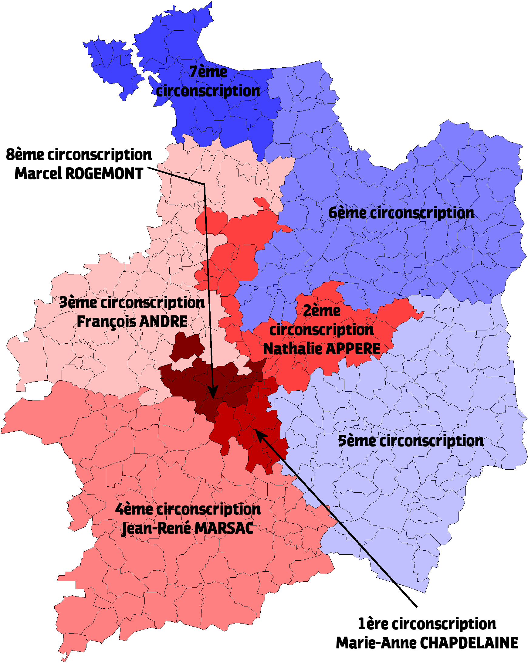 Carte des cirsconscriptions législatives en Ille-et-Vilaine